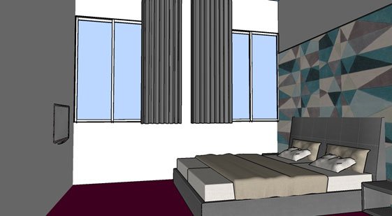 3D CAD Zeichnung textile Ausstattung Hotelzimmer